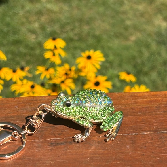 Green Rhinestone Frog Keychain Charm - Picture 5 of 6